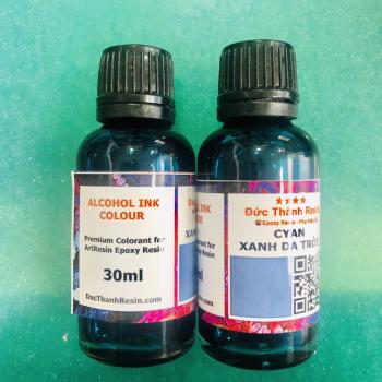 Màu Alcohol Ink pha Epoxy Resin tạo hiệu hứng loang và kéo sợi 30ml - Màu Cyan - Xanh da trời